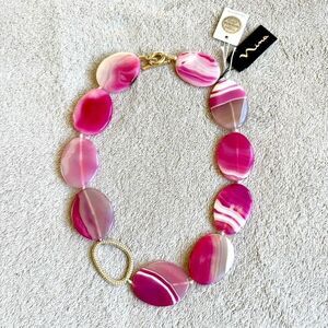 Nina Pink Agate and Pave Link Necklace